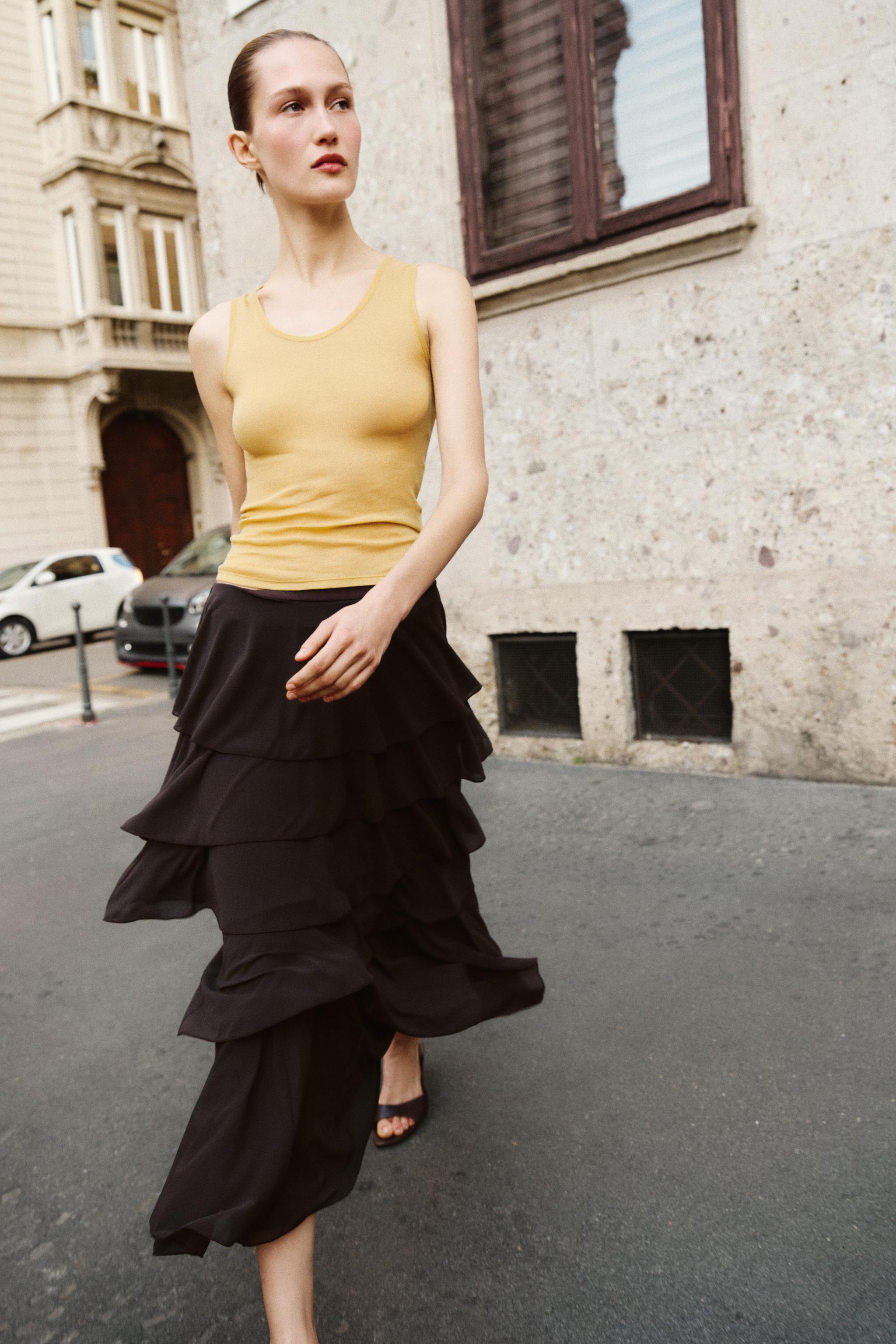 RUFFLED MIDI SKIRT